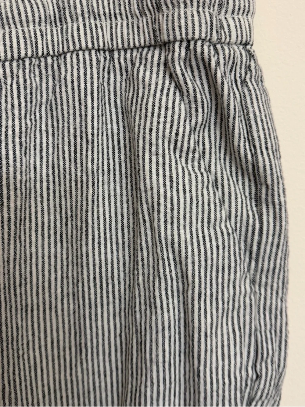 J. Crew Black and White Pinstripe Drawstring Linen Pants